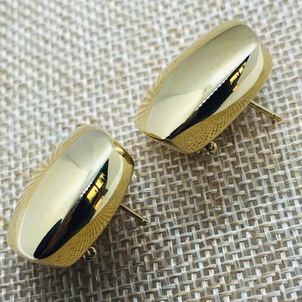 Gold Plated Silver Square Puff Latch Back Earrings